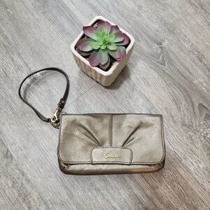 Coach Genuine Leather Wristlet Pewter Colour